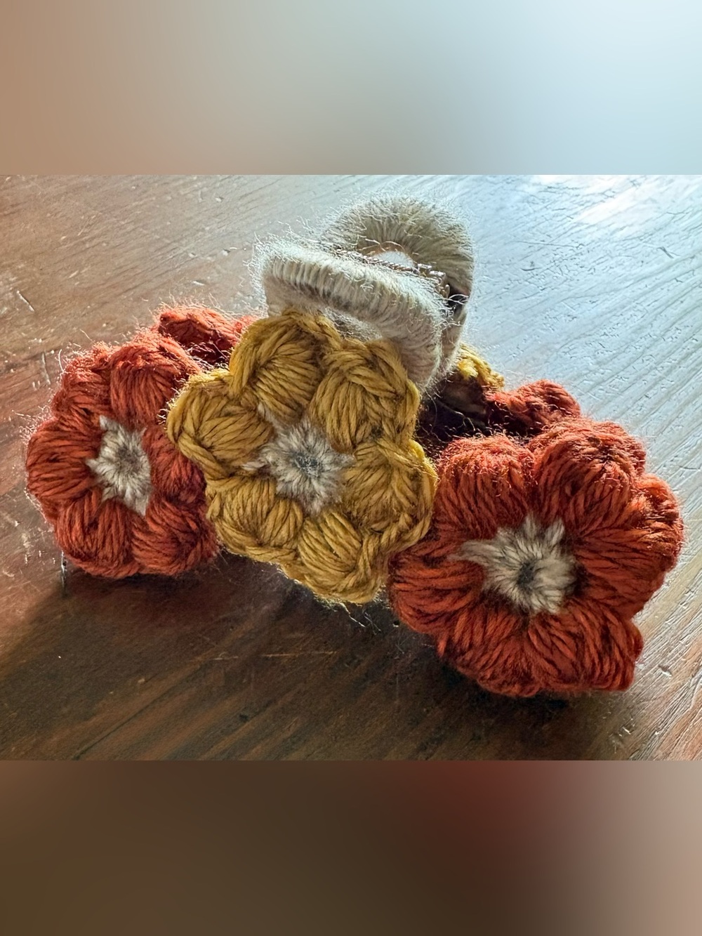 Fall Mustard & Rust Crocheted Flower Hair Clip